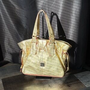 Dooney & Bourke Chiara Gold Leather Drawstring Tote Shoulder Bag